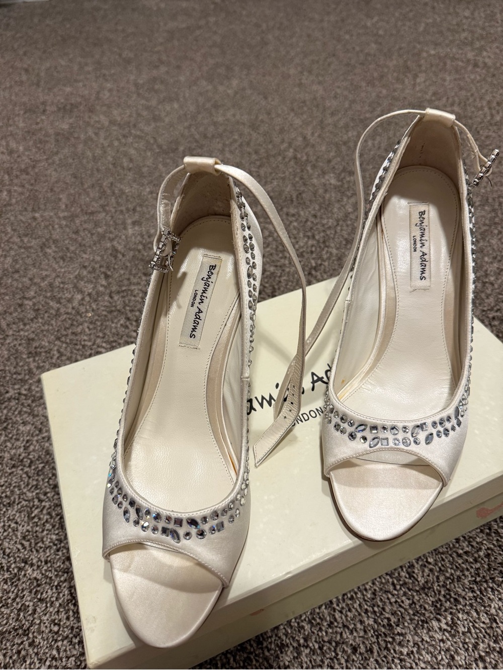 Ivory Crystal Embellished Peep-Toe Heels
